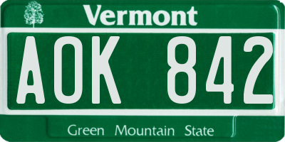 VT license plate AOK842