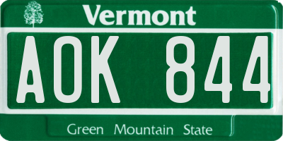 VT license plate AOK844