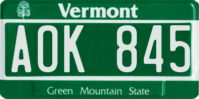 VT license plate AOK845