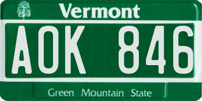 VT license plate AOK846