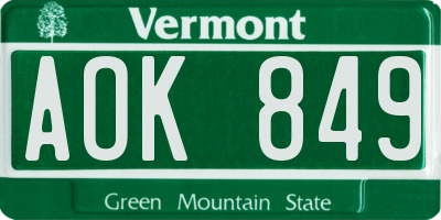VT license plate AOK849
