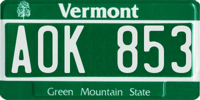 VT license plate AOK853