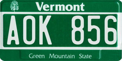VT license plate AOK856
