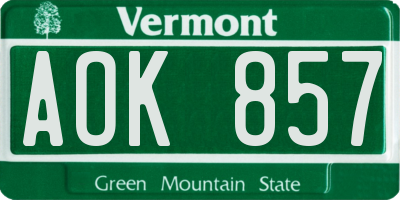 VT license plate AOK857