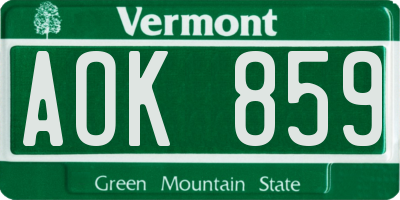 VT license plate AOK859