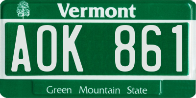 VT license plate AOK861