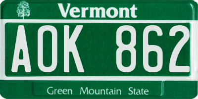VT license plate AOK862