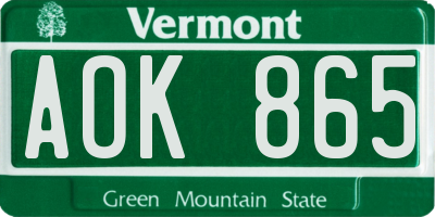 VT license plate AOK865