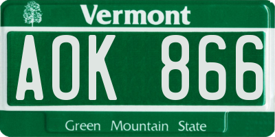 VT license plate AOK866
