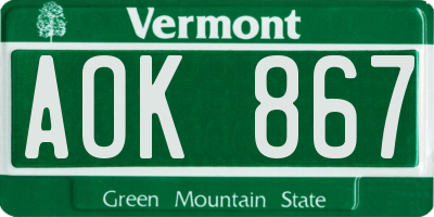 VT license plate AOK867