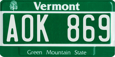 VT license plate AOK869