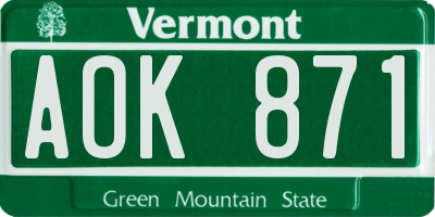VT license plate AOK871