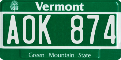 VT license plate AOK874