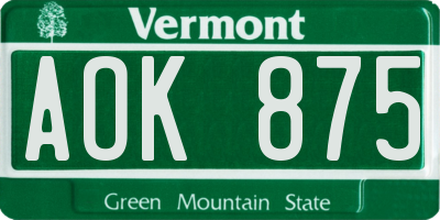 VT license plate AOK875