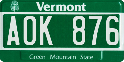 VT license plate AOK876