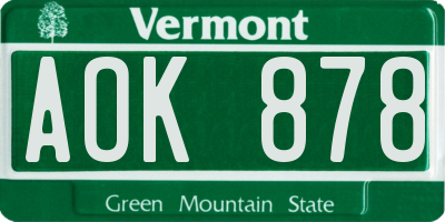 VT license plate AOK878