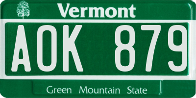 VT license plate AOK879