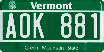 VT license plate AOK881