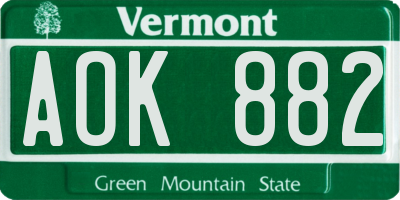 VT license plate AOK882