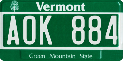 VT license plate AOK884