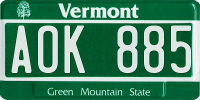 VT license plate AOK885