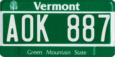 VT license plate AOK887