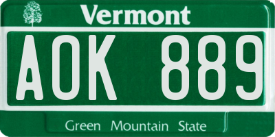 VT license plate AOK889
