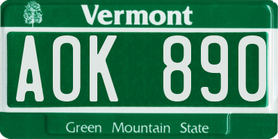 VT license plate AOK890