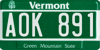 VT license plate AOK891