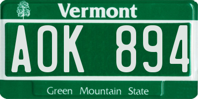 VT license plate AOK894