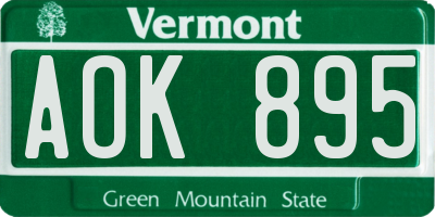 VT license plate AOK895