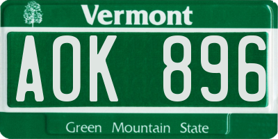 VT license plate AOK896