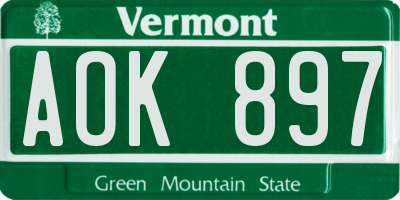 VT license plate AOK897