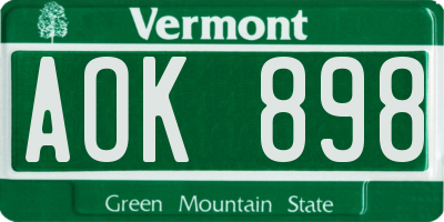 VT license plate AOK898