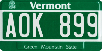 VT license plate AOK899