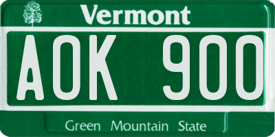 VT license plate AOK900