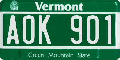 VT license plate AOK901