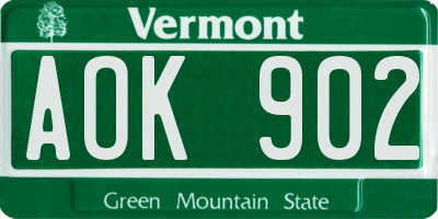 VT license plate AOK902