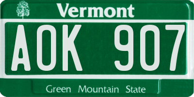 VT license plate AOK907