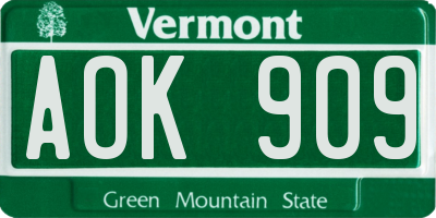 VT license plate AOK909