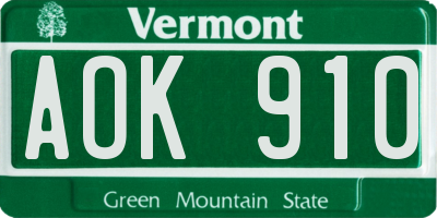 VT license plate AOK910