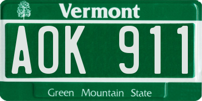VT license plate AOK911