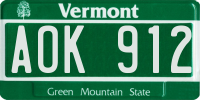 VT license plate AOK912