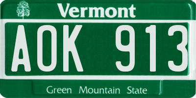 VT license plate AOK913
