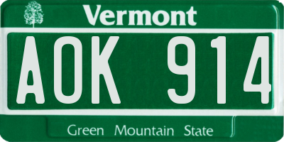 VT license plate AOK914