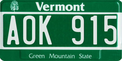 VT license plate AOK915