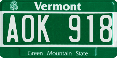 VT license plate AOK918
