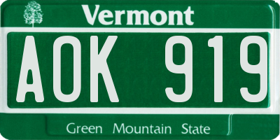 VT license plate AOK919