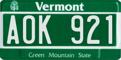 VT license plate AOK921