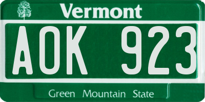 VT license plate AOK923